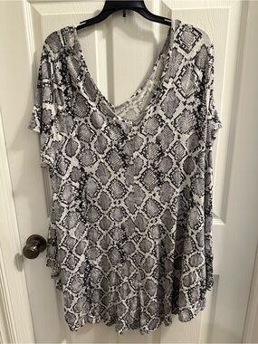 Roaman's Black & White Snake Print V-Neck Tunic